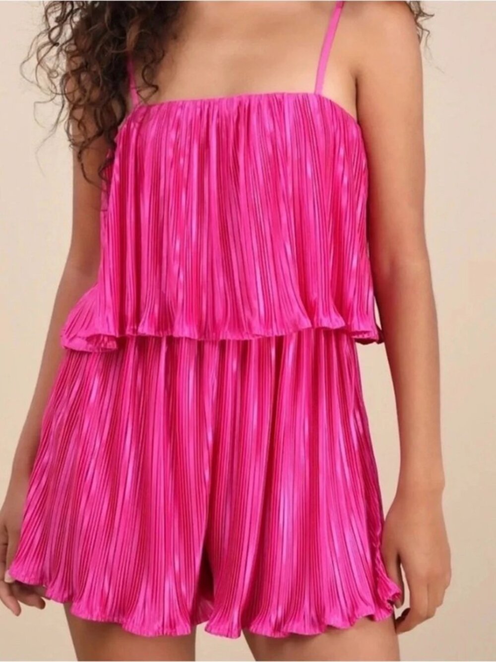 Lulus Hot Pink Pleated Ruffle Romper